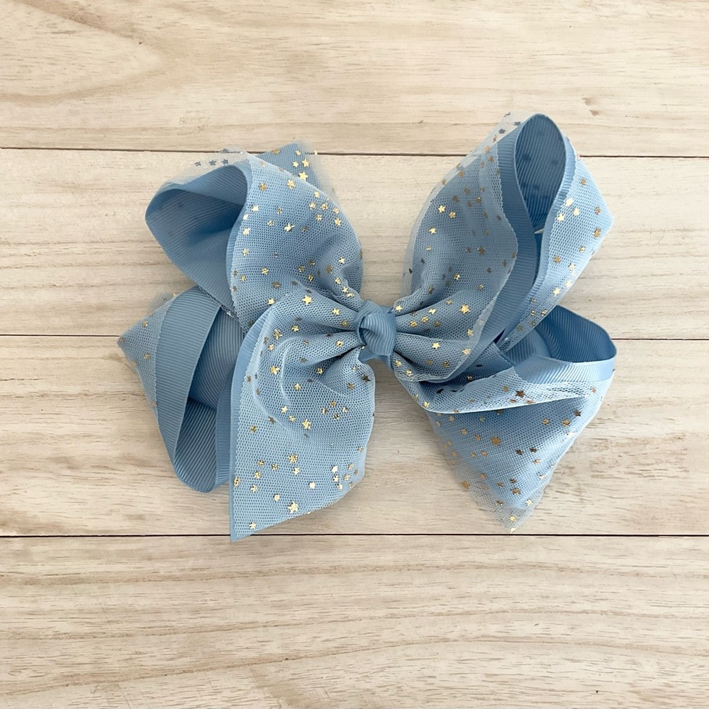 Light Blue Star Print Kids Hair Bow